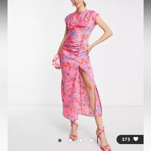 Asos Ruched Cap Sleeve Button Midi